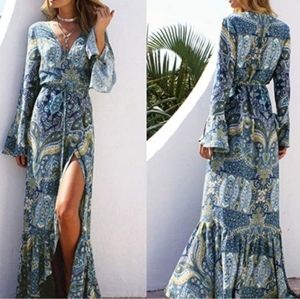 R. Vivimos Maxi Boho Wrap Dress